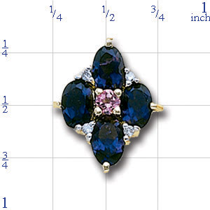 A4405 14K IOLITE & PINK TOURMALINE SLIDE WITH 4 DIAMONDS 